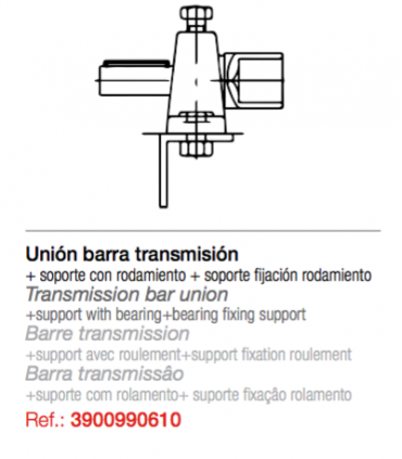 Unión barra transmisión + soporte con rodamiento + soporte fijación rodamiento